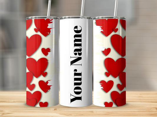 Personalized Red Hearts Your Name Tumbler Cup