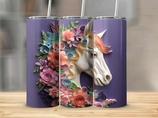 Beautiful Floral Unicorn Design on Purple Tumbler Product