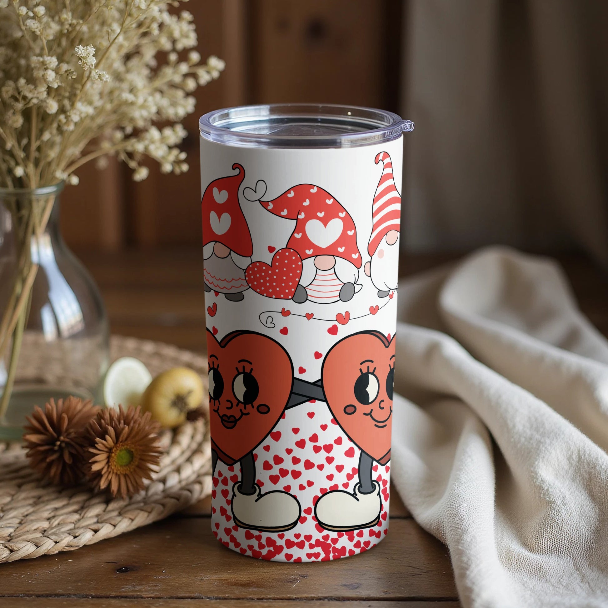 Heart Cartoon Gnome Design Stylish Tumbler Cup