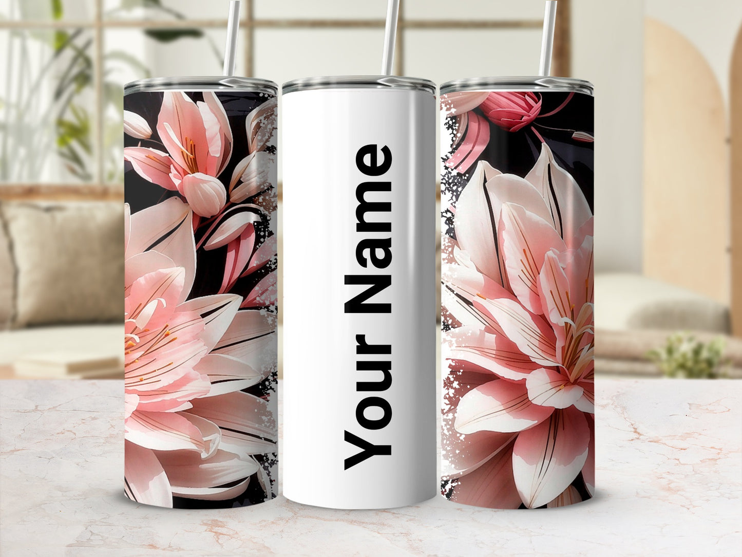 Personalized Floral Tumbler with Name Custom Cup