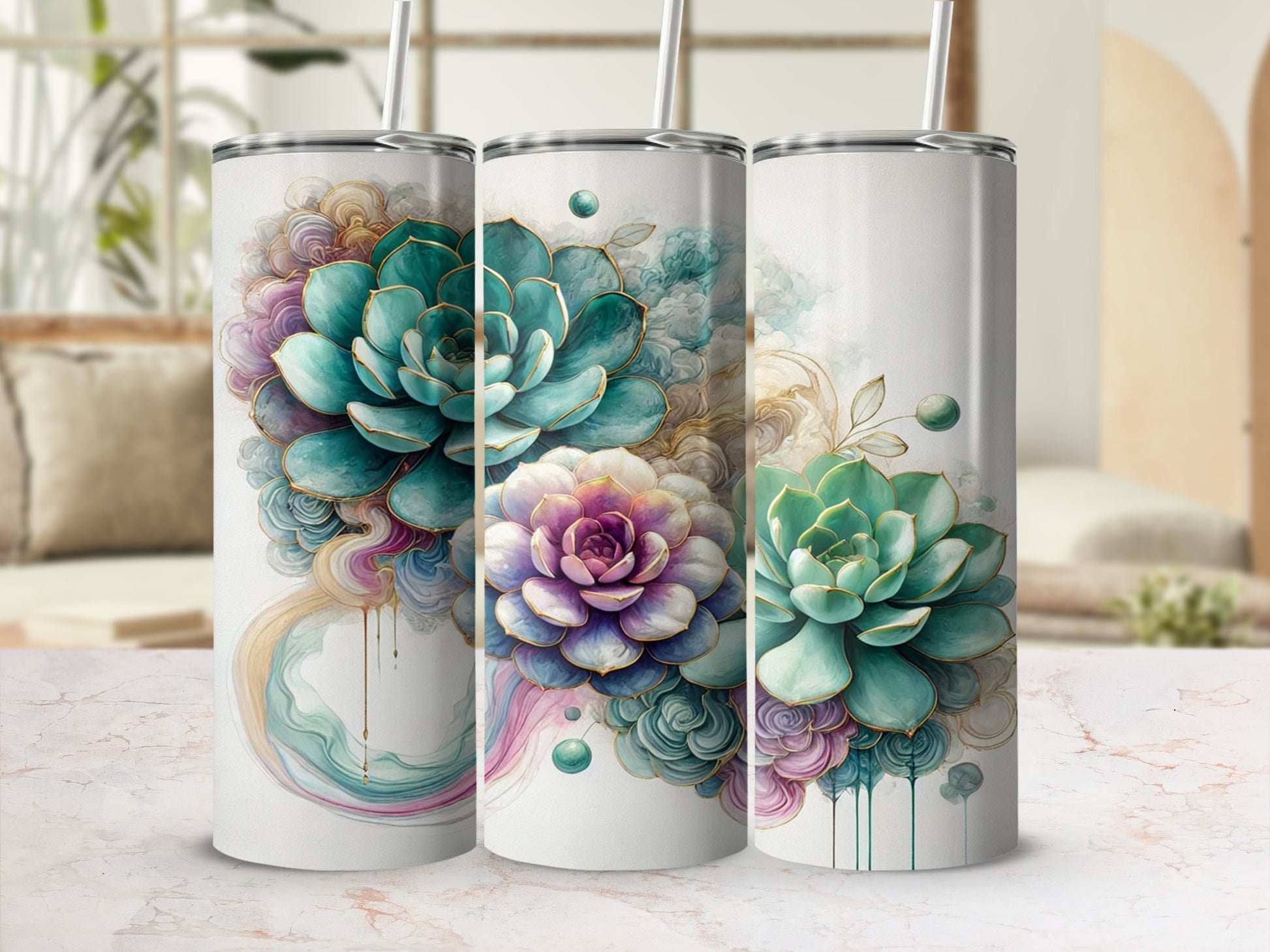 Beautiful Succulent Art Design Tumbler Cup