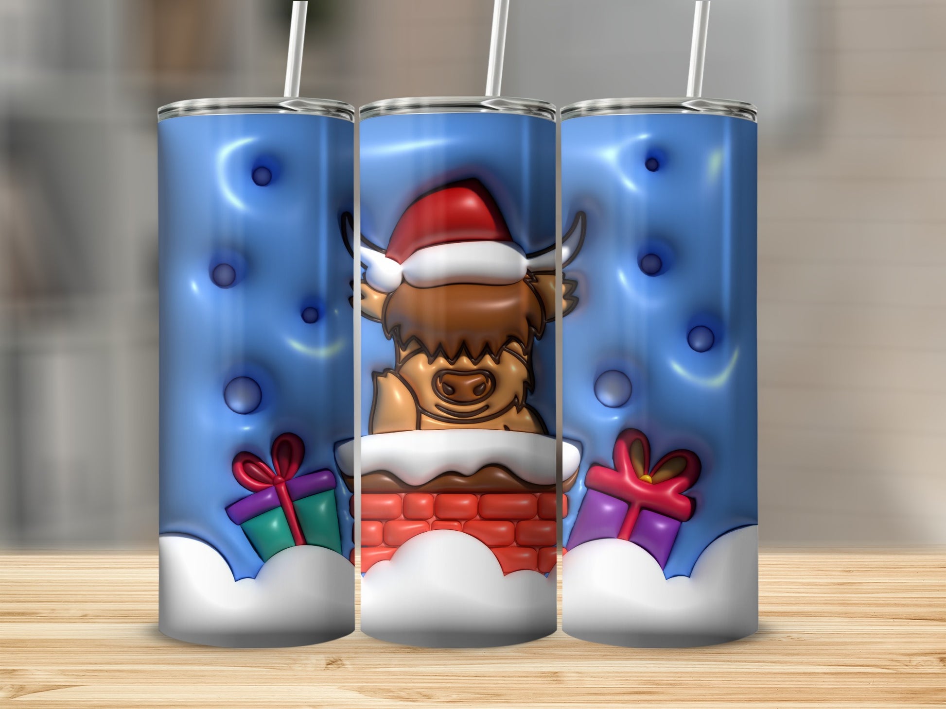 Santa Bull in Chimney with Gifts Christmas Tumbler