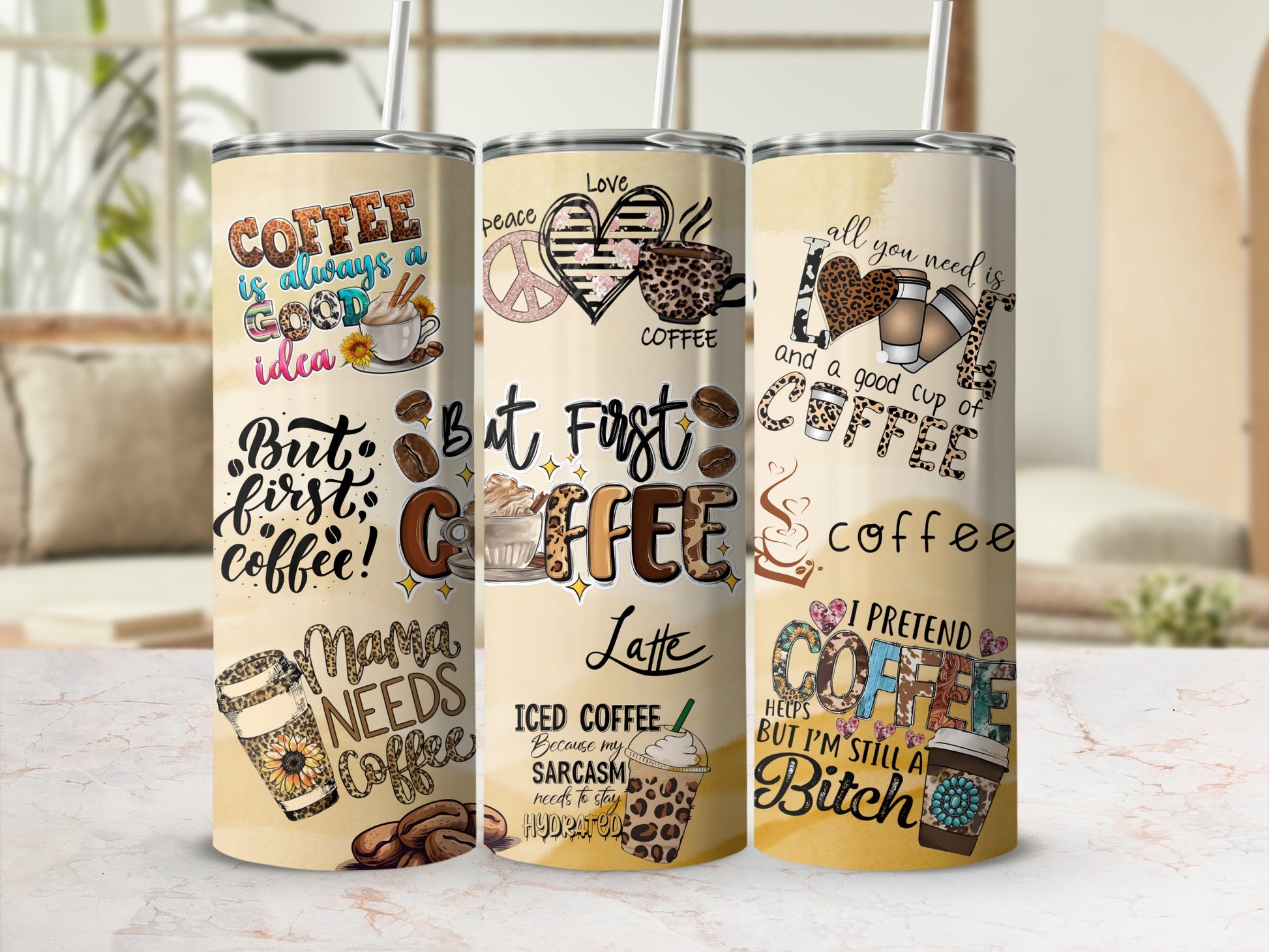 Coffee Themed Tumbler with Fun and Inspirational Quotes