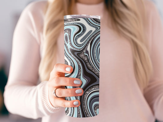 Abstract Blue Grey Marble Liquid Swirl Glitter Tumblers