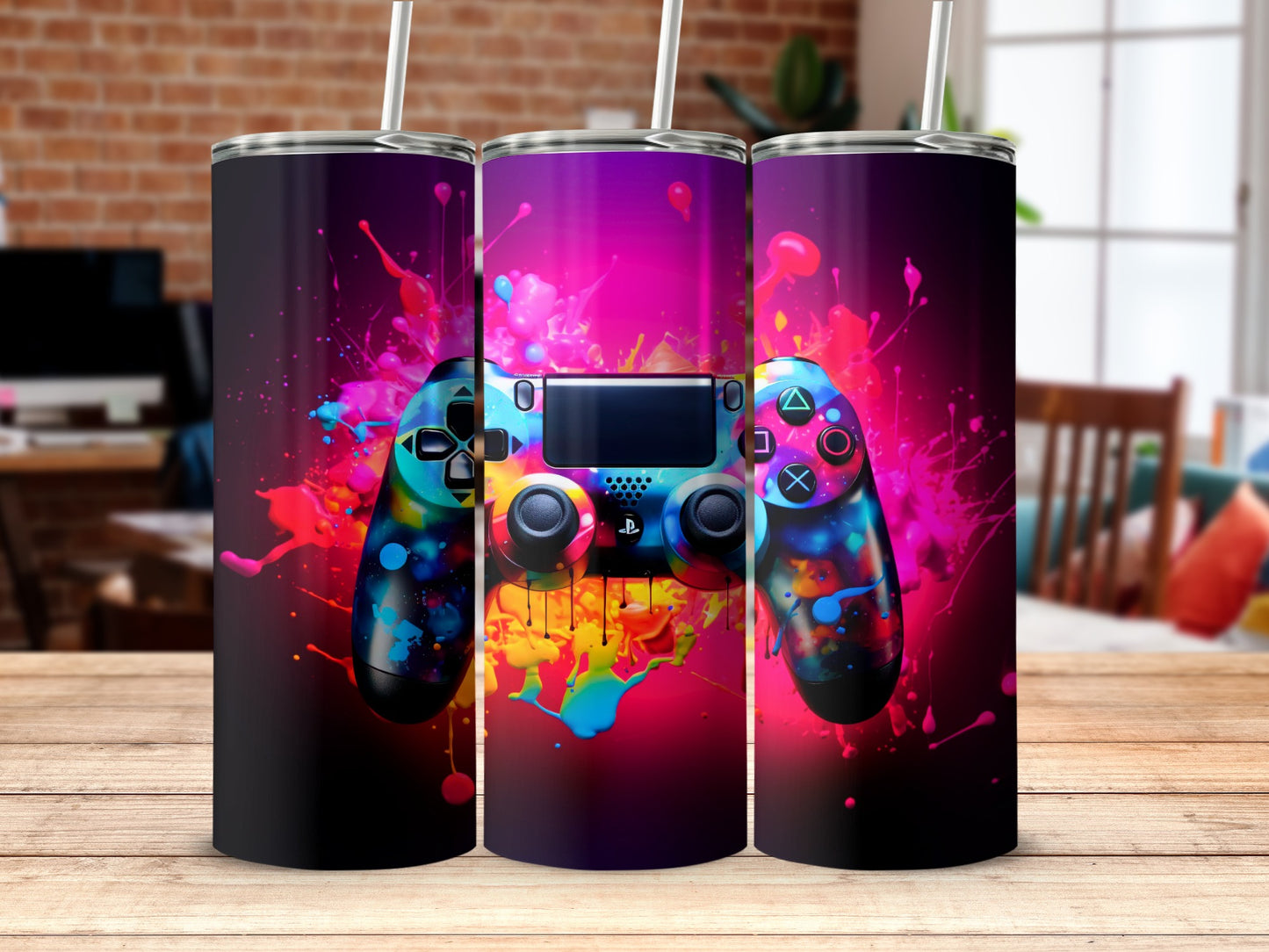 Colorful Gaming Console Controller Splatter Art