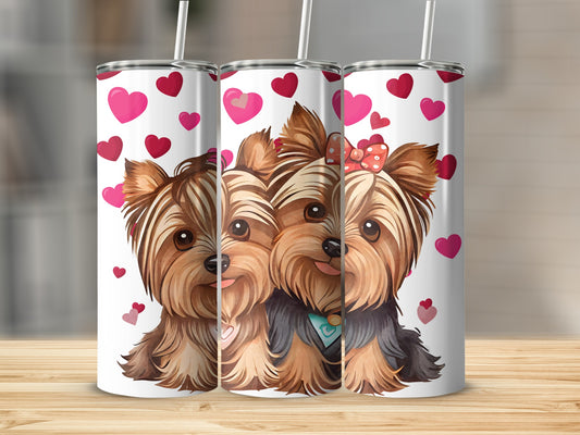 Adorable Yorkie Couple with Hearts Tumbler Product