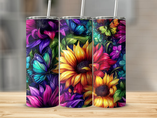 Colorful Butterfly Sunflower Floral Tumbler Product