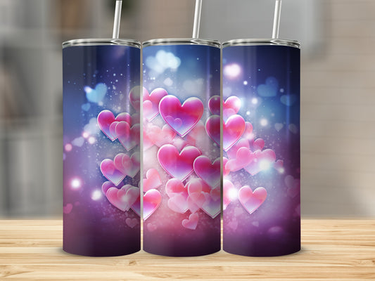 Shimmering Heart Design Tumblers with Lids and Straws