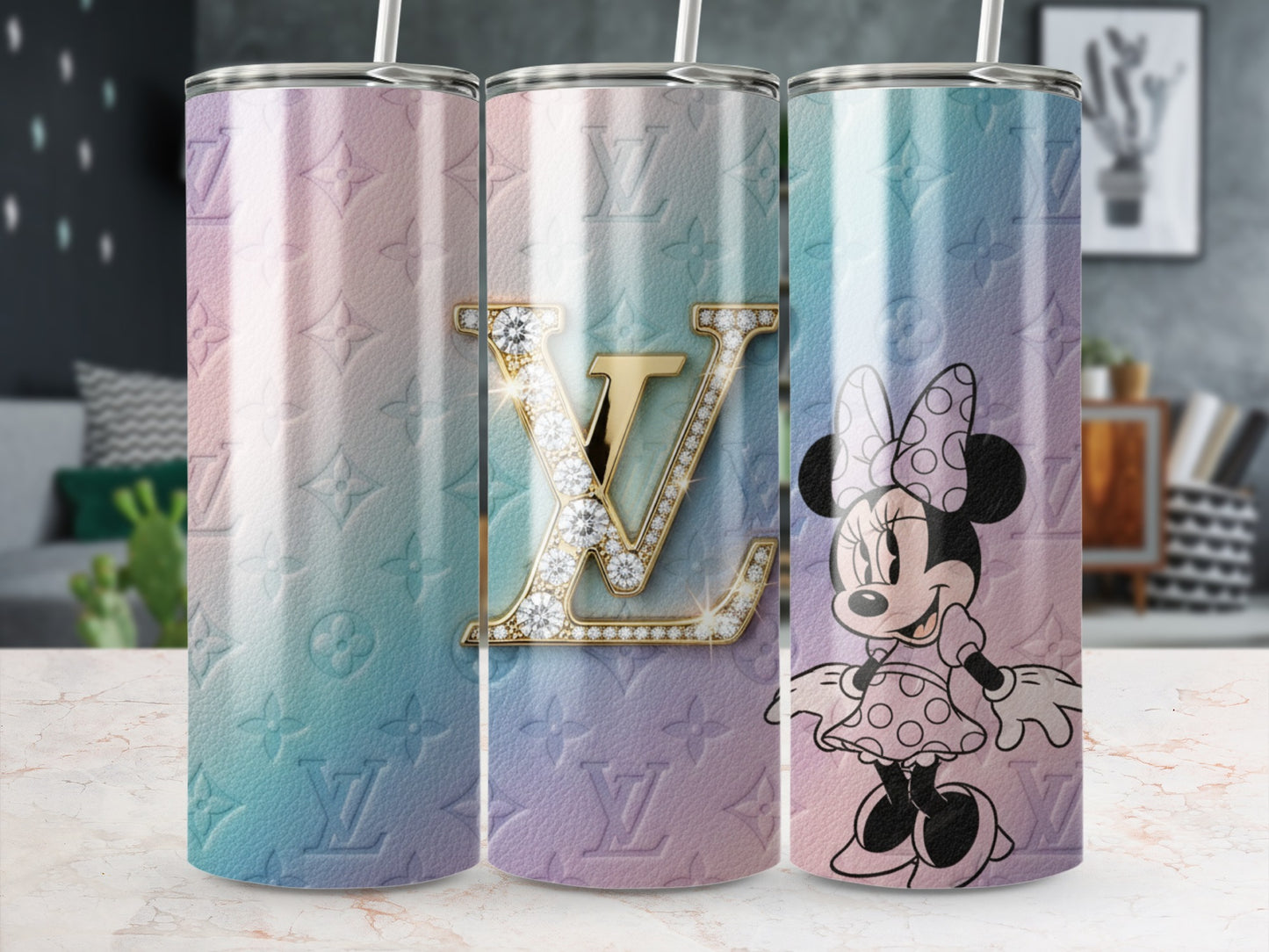Minnie Mouse LV Pastel Glitter Tumbler Cup