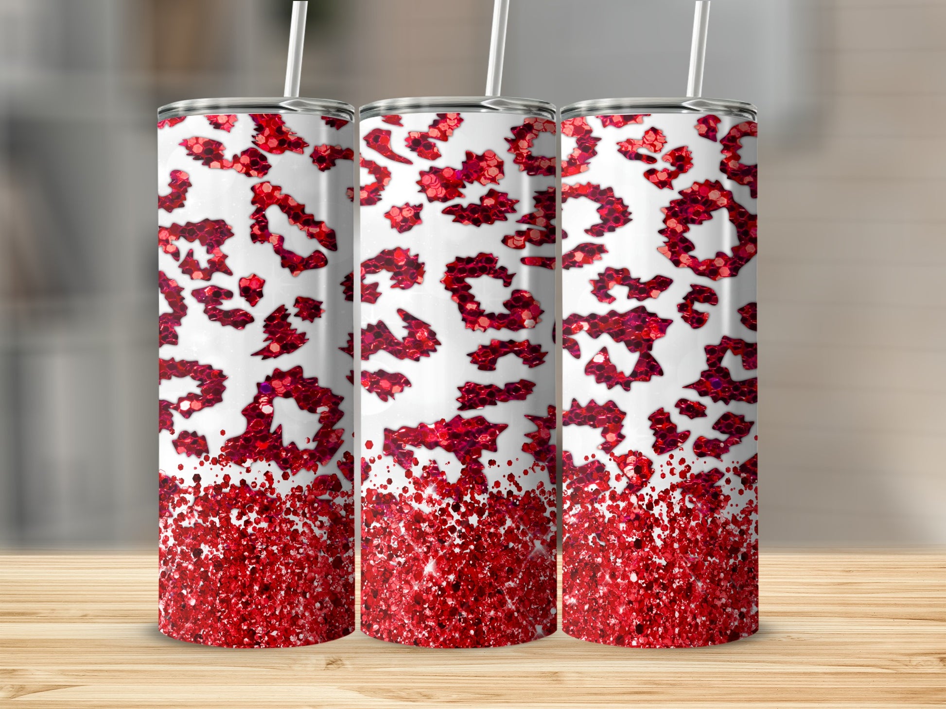 Red Glitter Leopard Print Tumbler Custom Design Tumblers