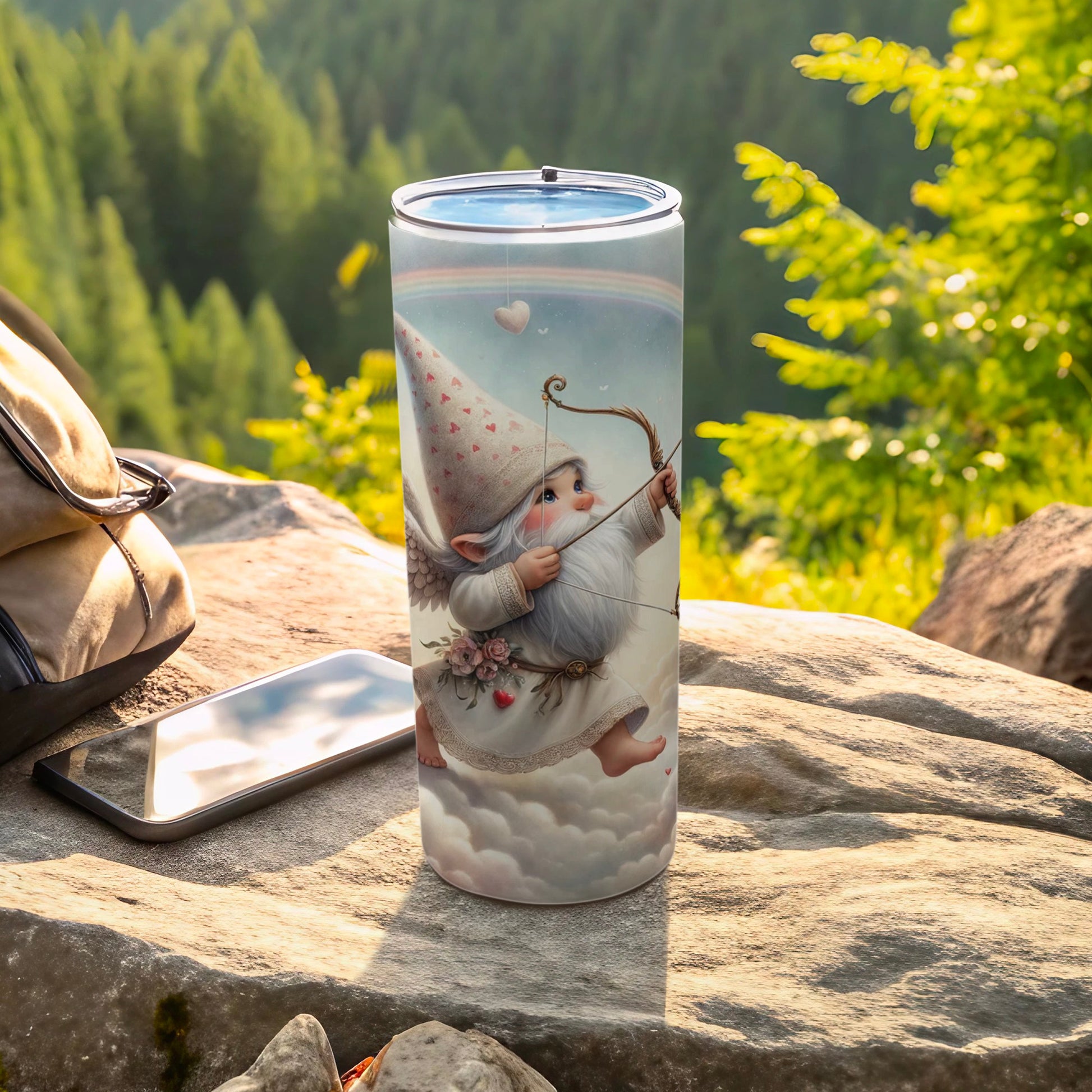 Adorable Cupid Gnome Tumbler with Heart and Rainbow
