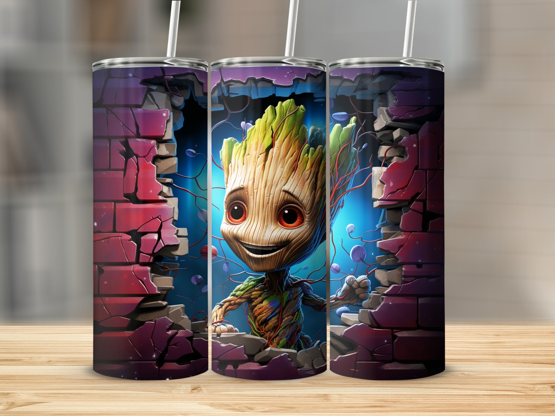 Adorable Cartoon Character Cracked Wall Design Tumbler