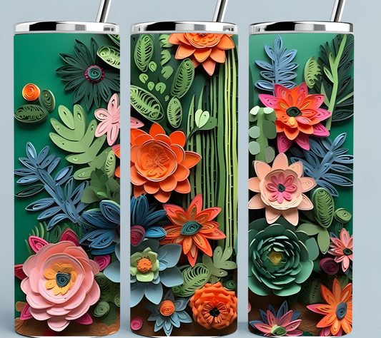 Green and Coral flower tumbler