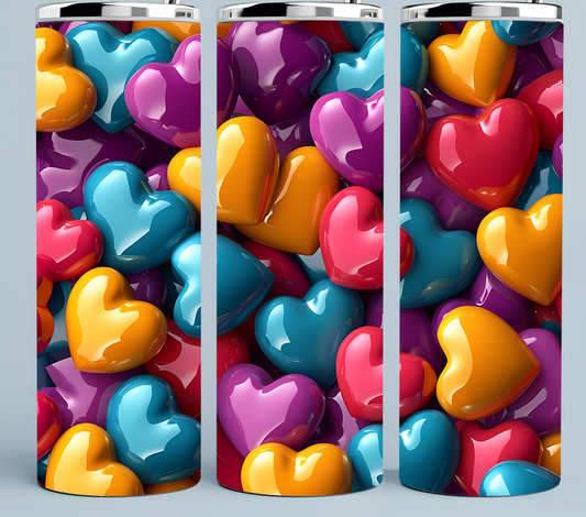 3D Puff Colorful Heart tumbler