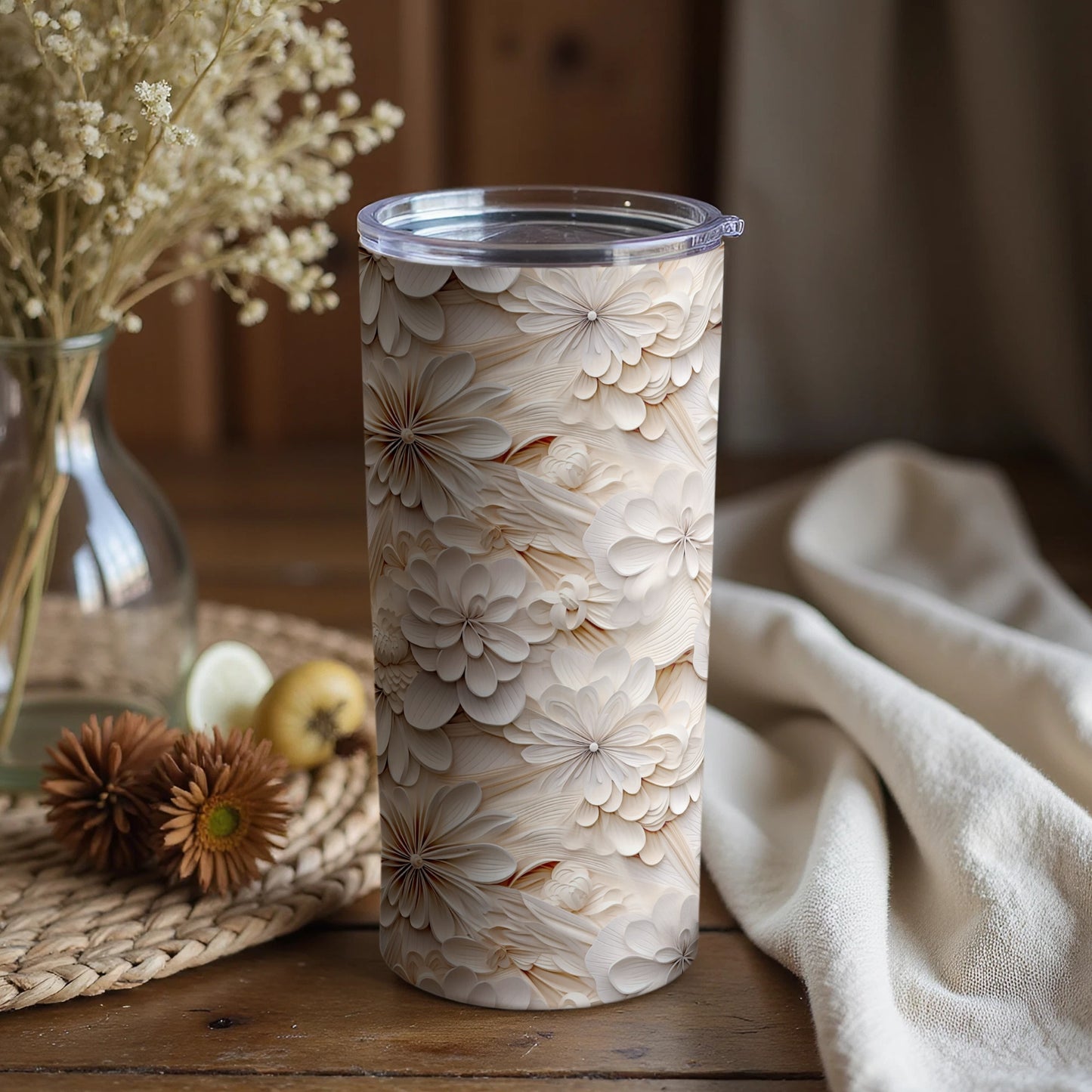 Elegant Floral Patterned Insulated Beverage Tumbler
