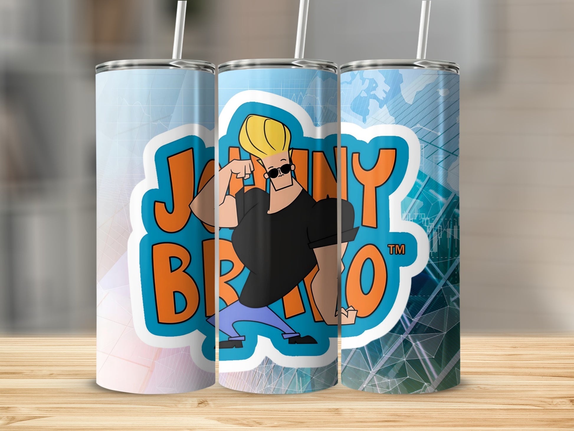 Johnny Bravo Graphic Print Tumbler with Straw