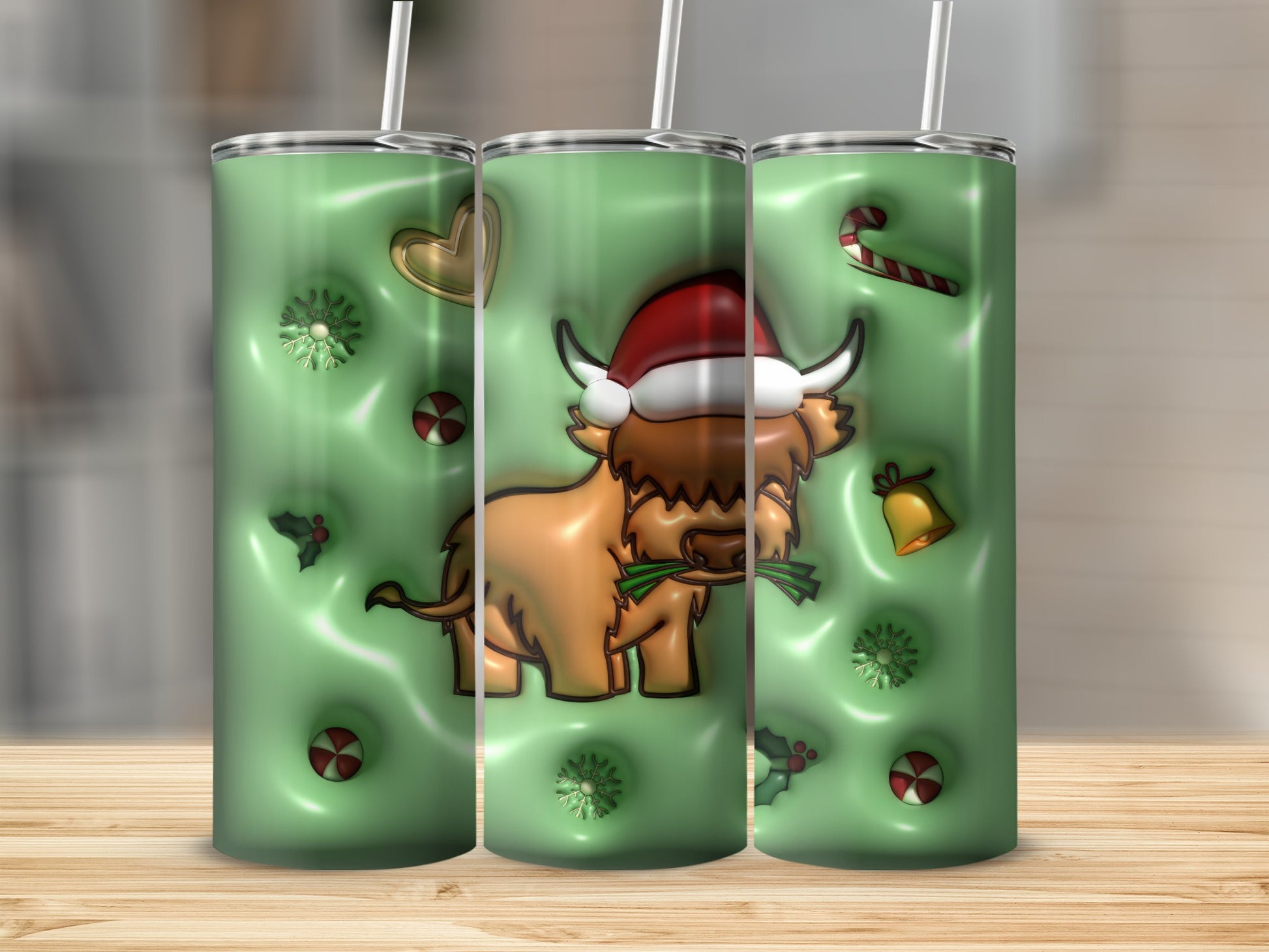 Festive Highland Cow with Christmas Decor tumbler