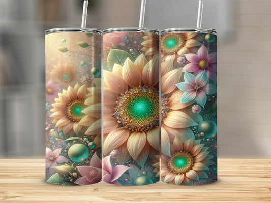 Colorful Floral Sunflower Design Tumbler Cup