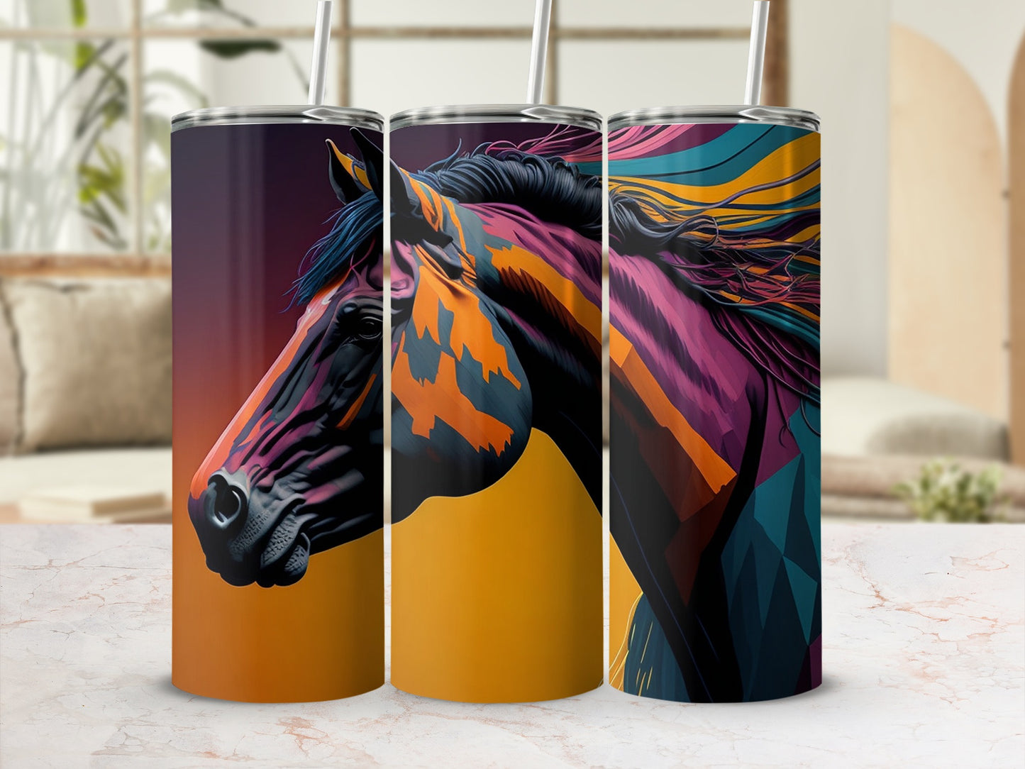 Colorful Geometric Horse Design Stainless Steel Tumbler