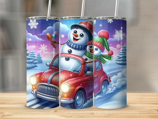 Snowman and Red Car Winter Theme Tumbler Product