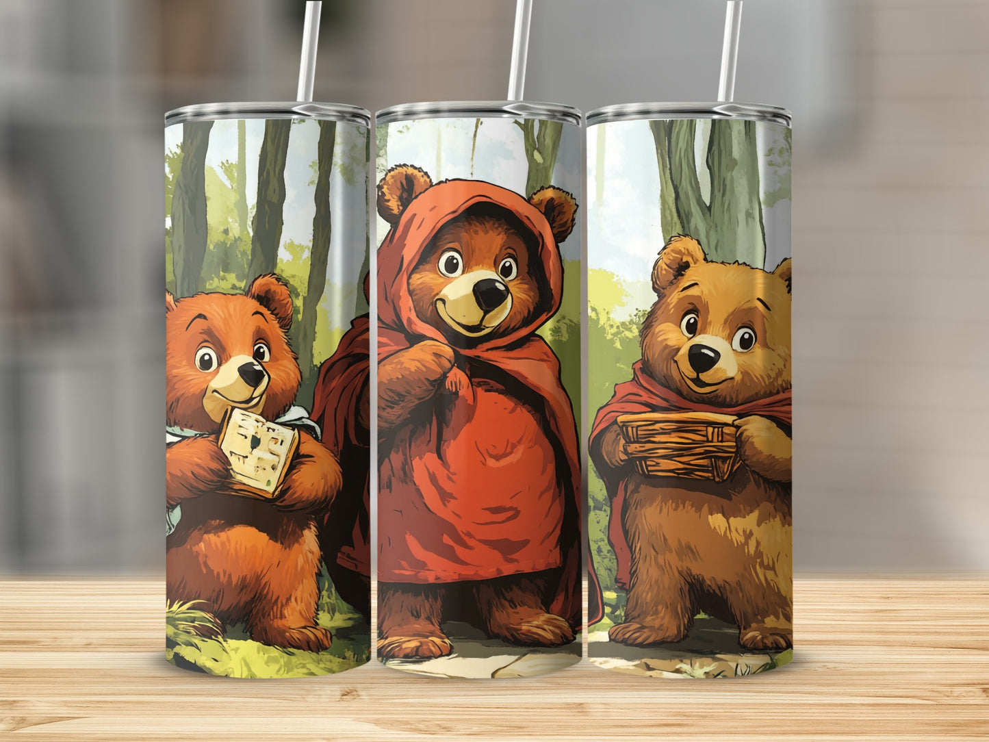Three Little Bears Forest Story Illustration Design Tumblers