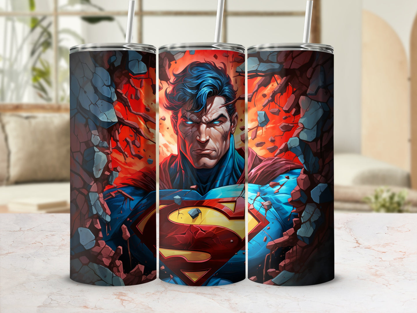 Superman Shattered Wall Design Insulated Tumbler