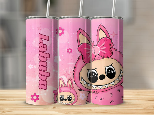 Cute Pink Labubu Character Tumbler with Straw Cup