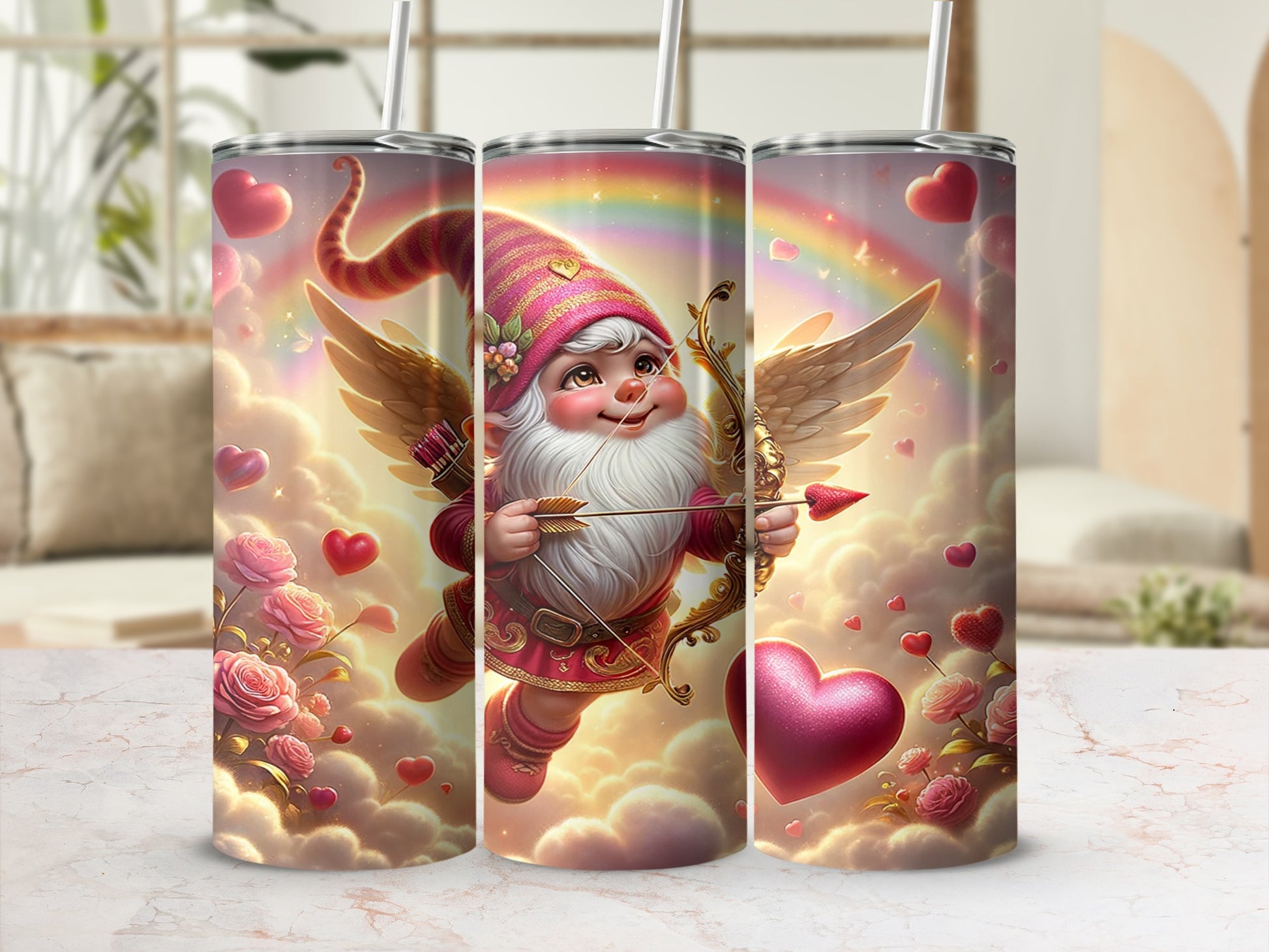 Cute Gnome Cupid With Hearts Tumbler Drinkware