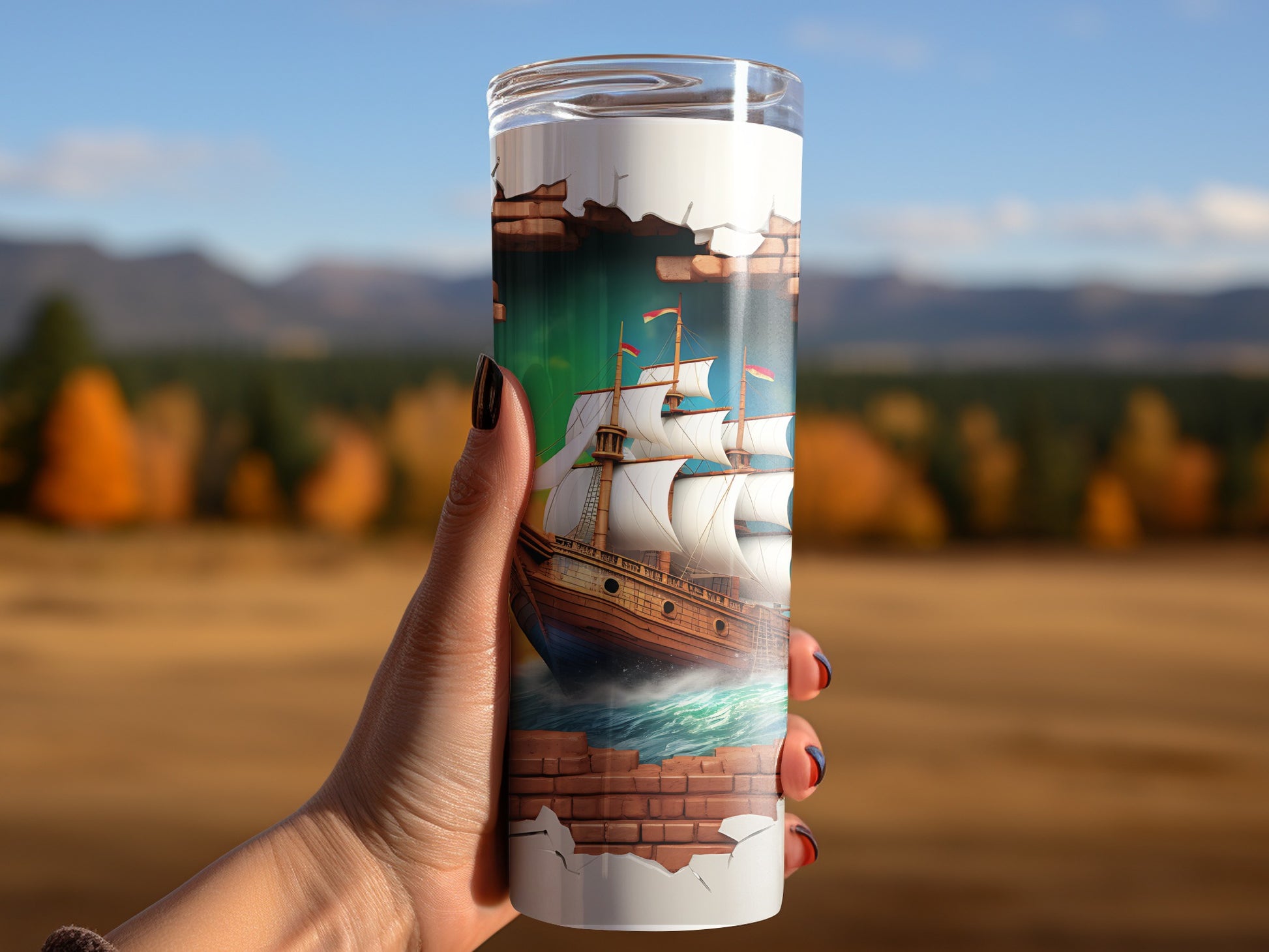 Vintage Ship Scene Tumbler Perfect for Travel