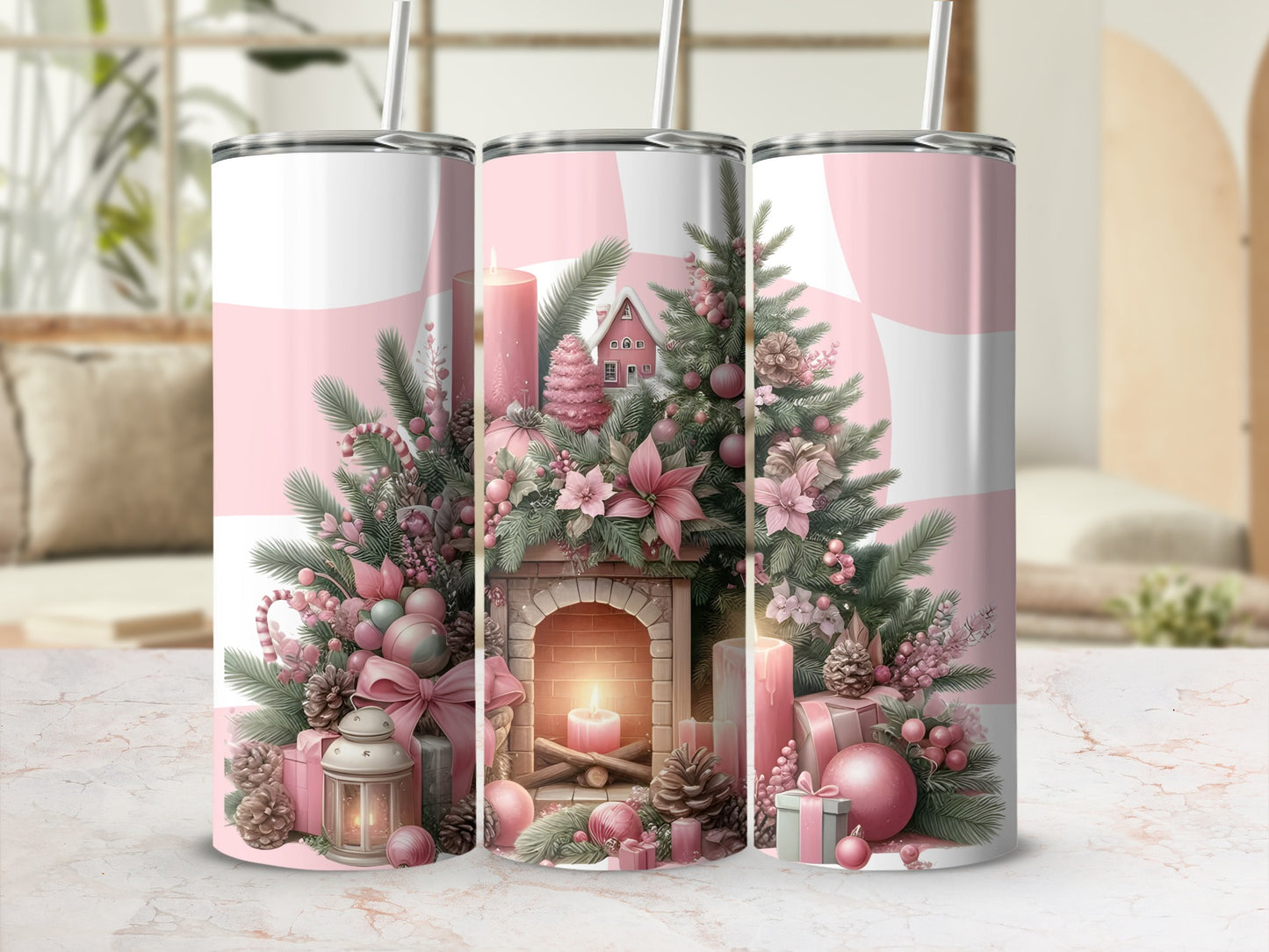 Festive Holiday Tumbler with Christmas Decorations