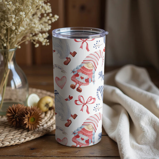 Valentine's Day Gnomes and Hearts Themed Tumbler