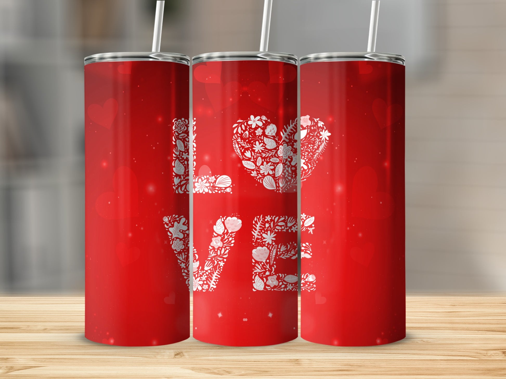 Love Themed Red Tumbler with Heart Design