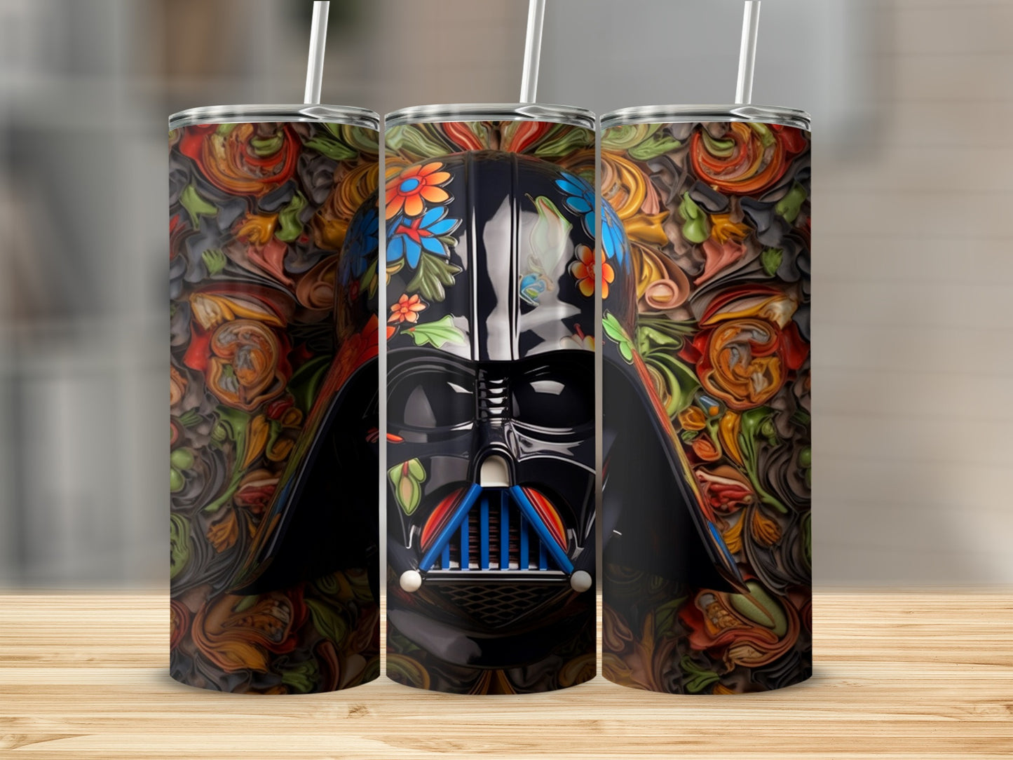 Floral Darth Vader Design Tumbler