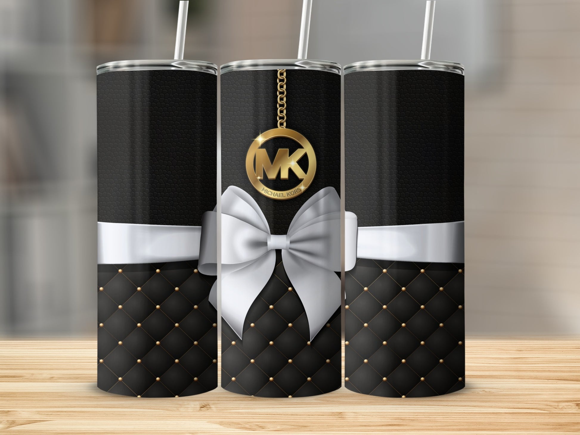 Luxurious Black and Gold Quilted Pattern Tumbler Design