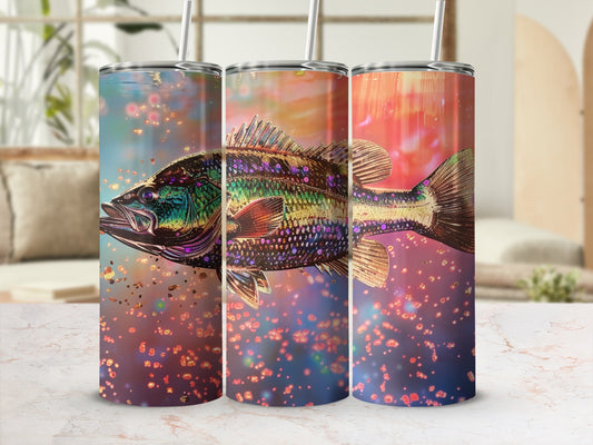 Triptych of a vibrant, iridescent fish against a bokeh background with swirling lights.