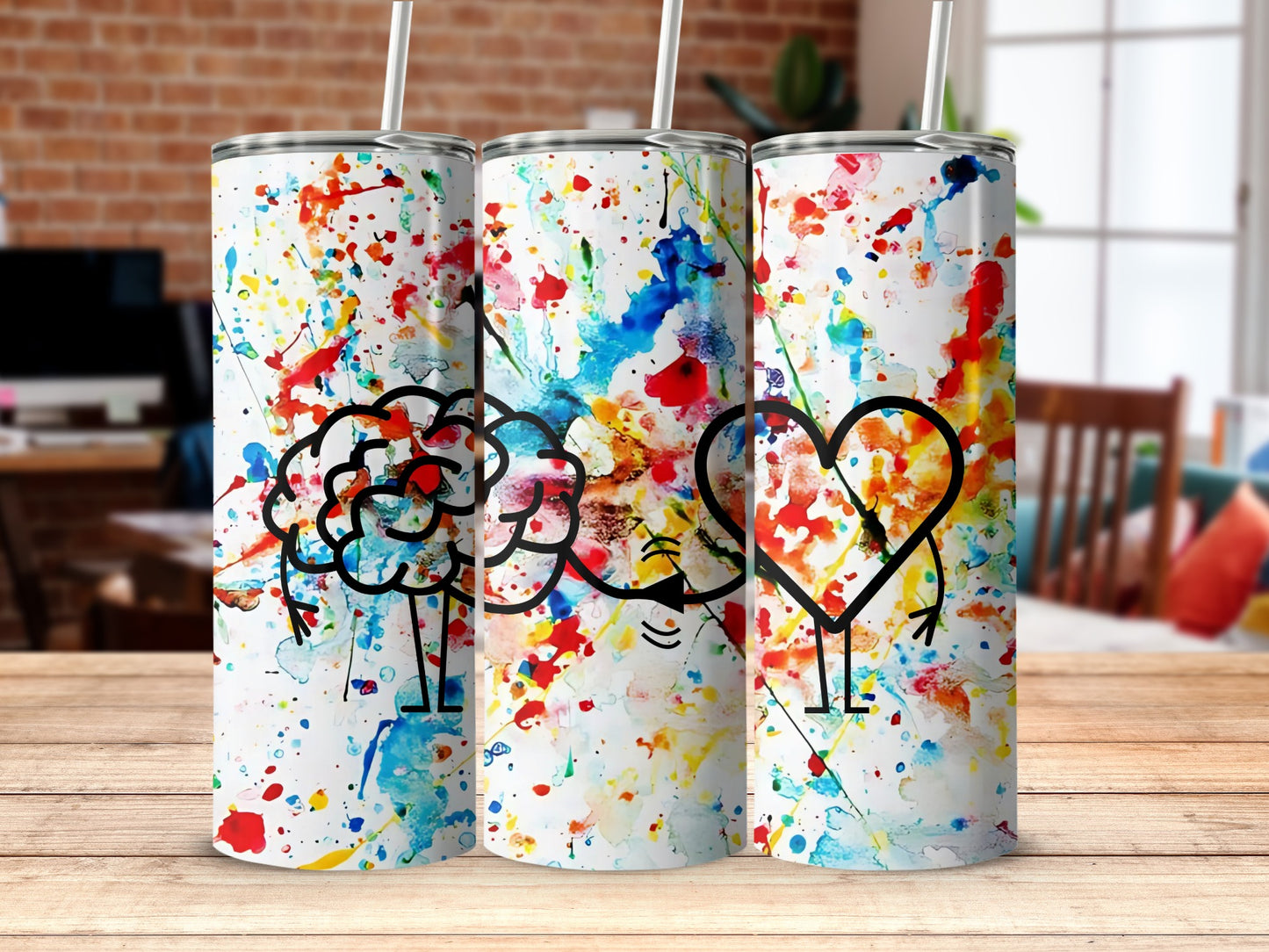 Colorful Splatter Art Tumblers with Fun Graphics