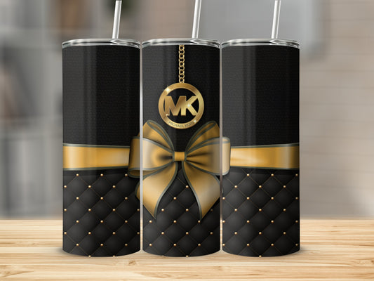 Luxurious Black and Gold Tumbler with Stylish Bow Design