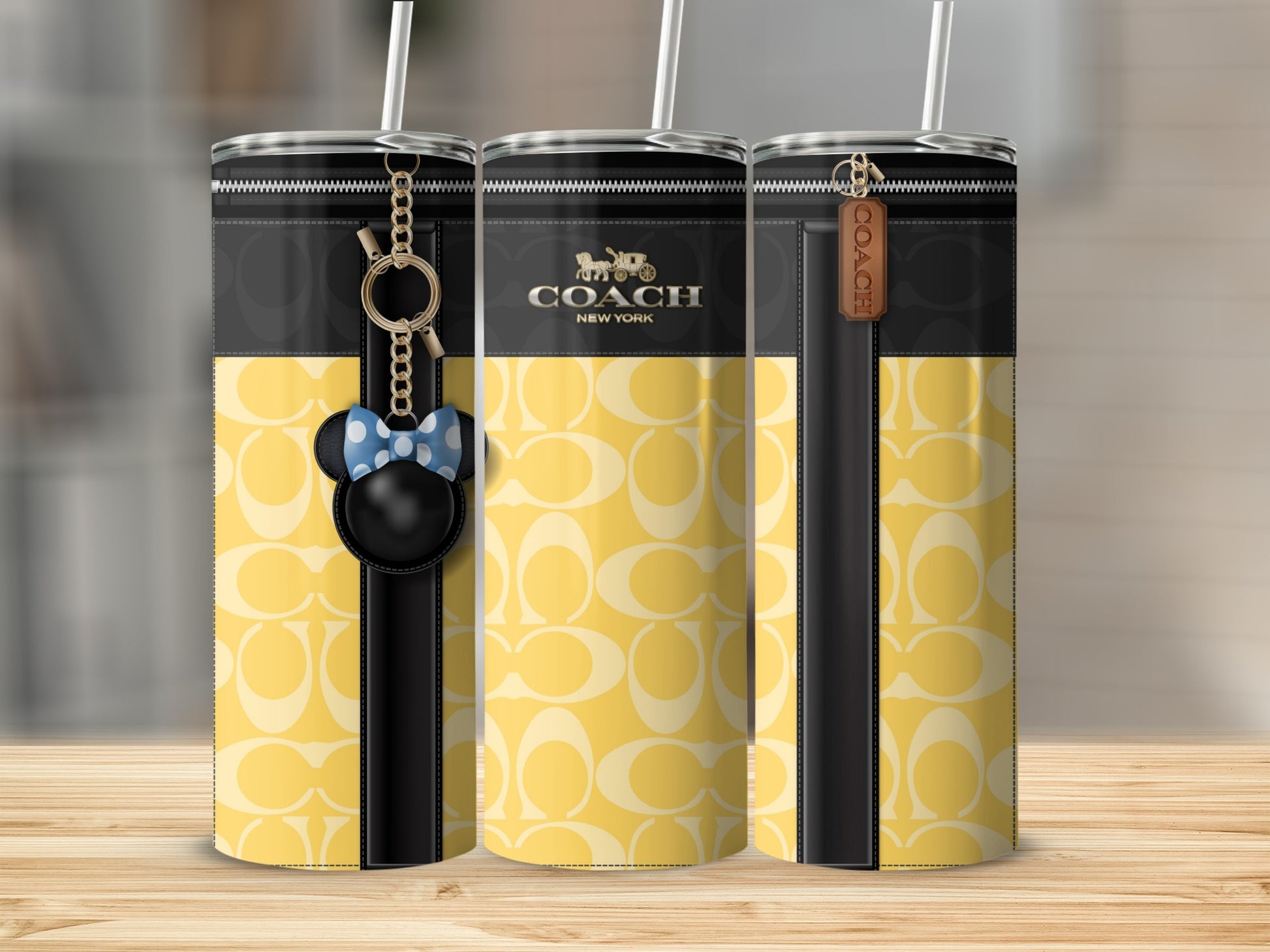 Coach New York Tumbler Yellow Design With Keychain