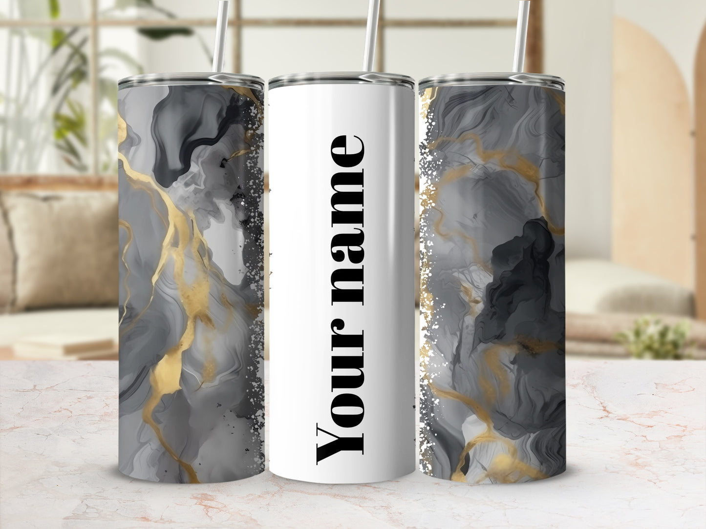 Custom Name Marble Design Tumbler for Personalized Gift