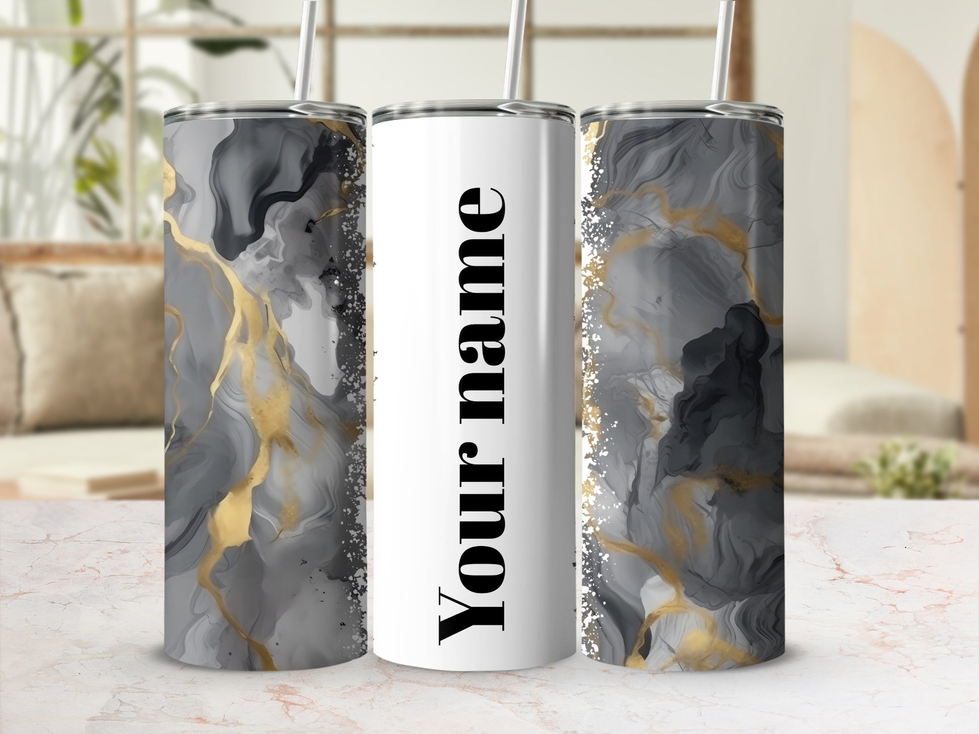 Custom Name Marble Design Tumbler for Personalized Gift