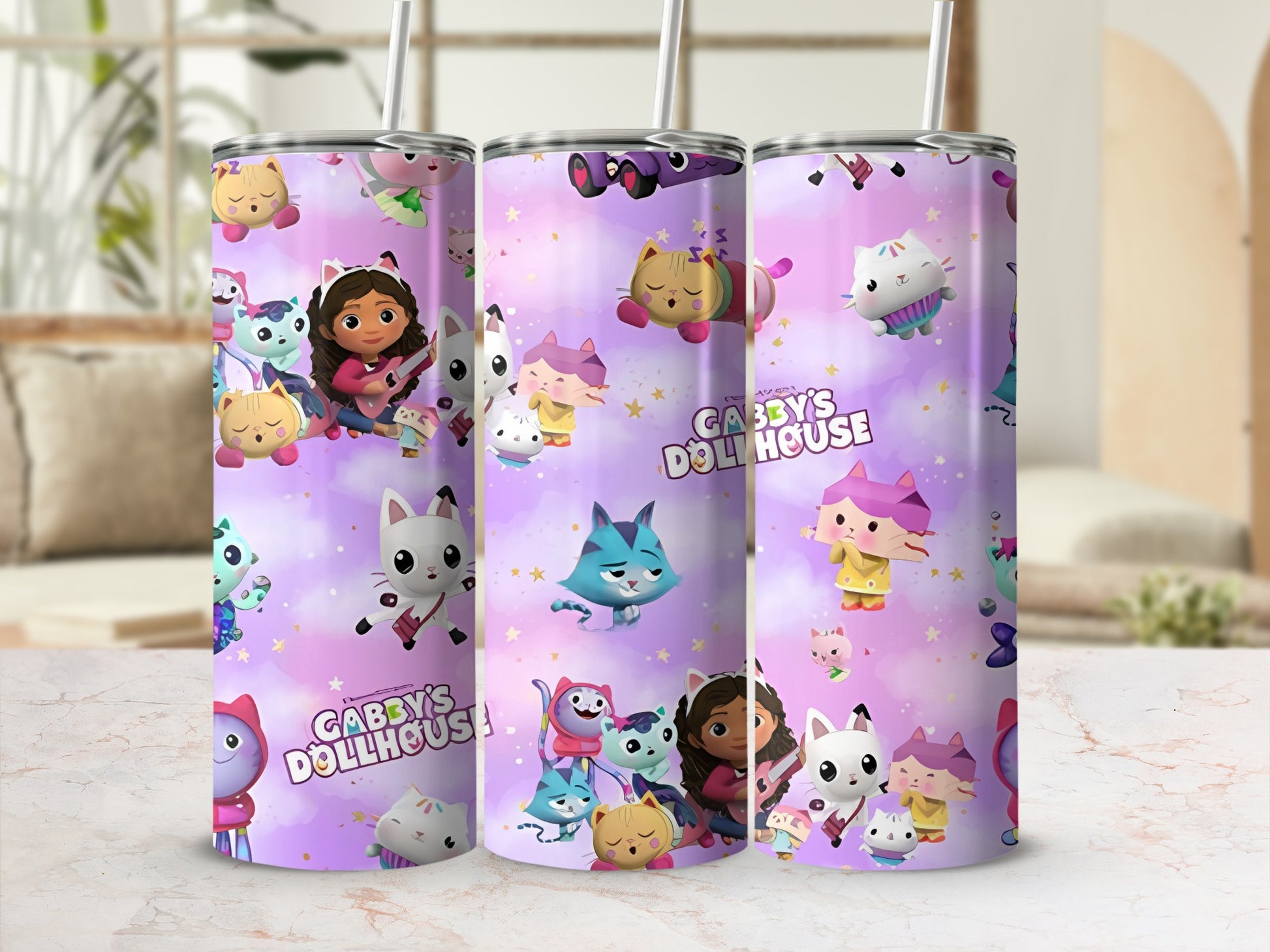 Gabby's Dollhouse themed insulated tumbler with straw