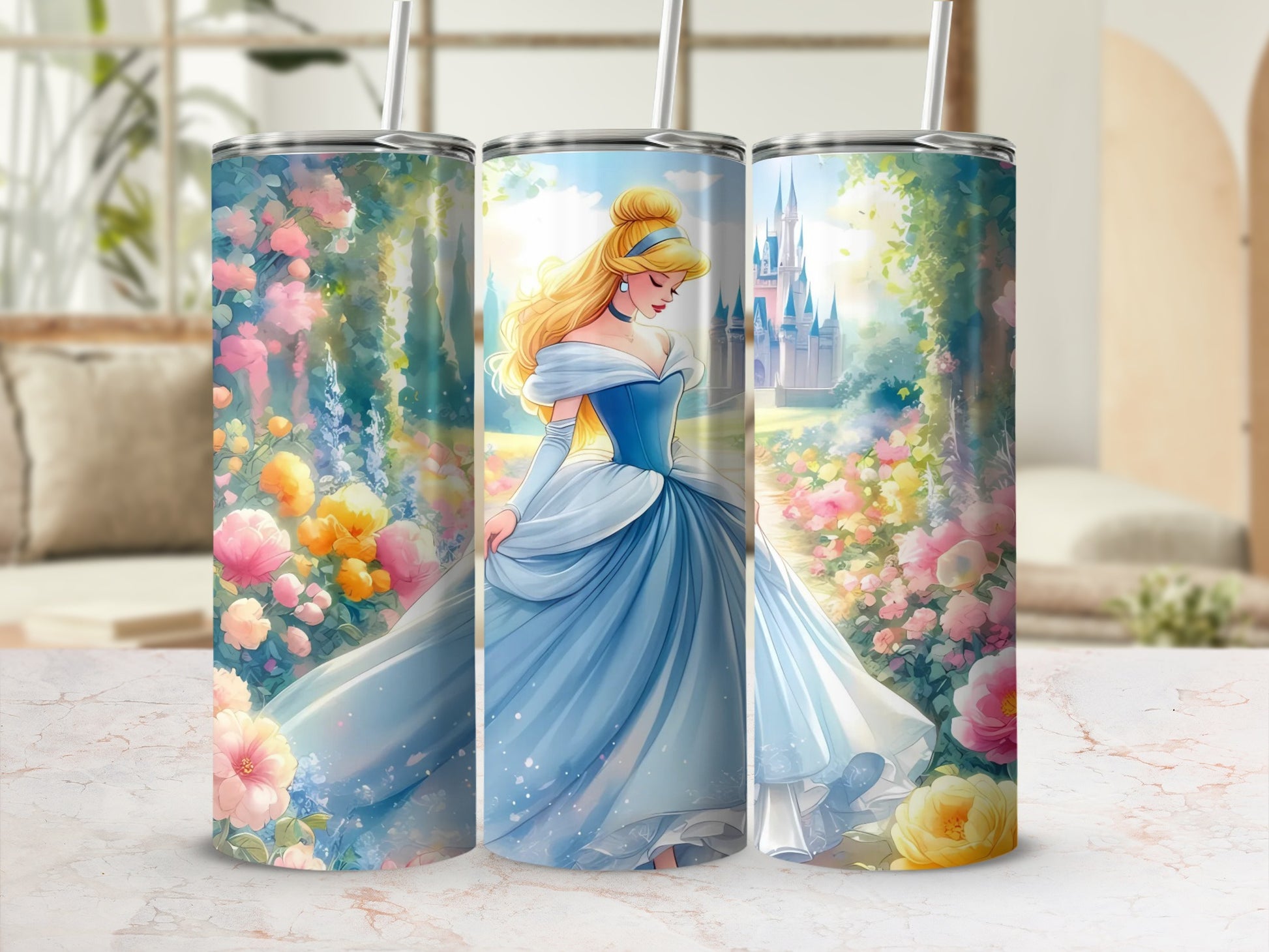 Enchanting Princess Castle Floral Tumbler Cup