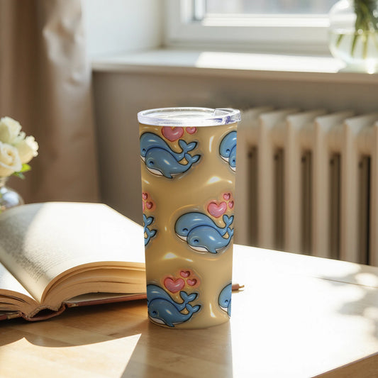 Cute Whale and Hearts Pattern Insulated Tumbler Cup