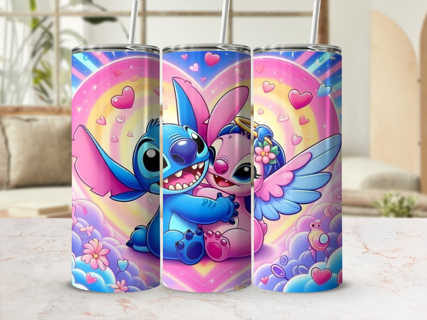 Cute Cartoon Characters with Colorful Hearts Tumbler
