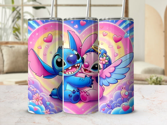 Cute Cartoon Characters with Colorful Hearts Tumbler