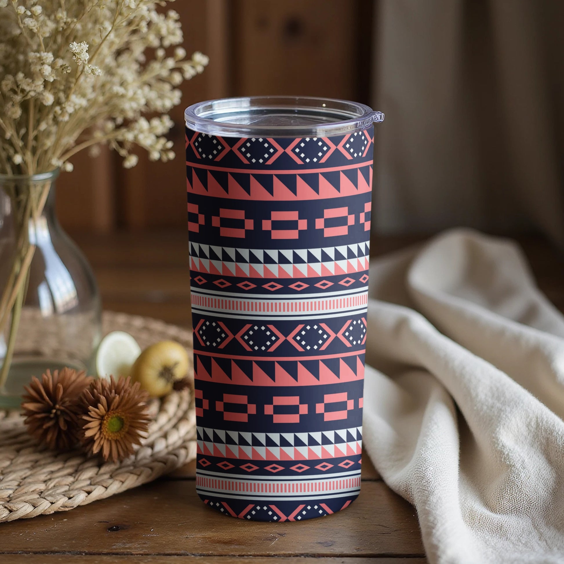Geometric Pattern Travel Mug Perfect for Hot or Cold Beverages