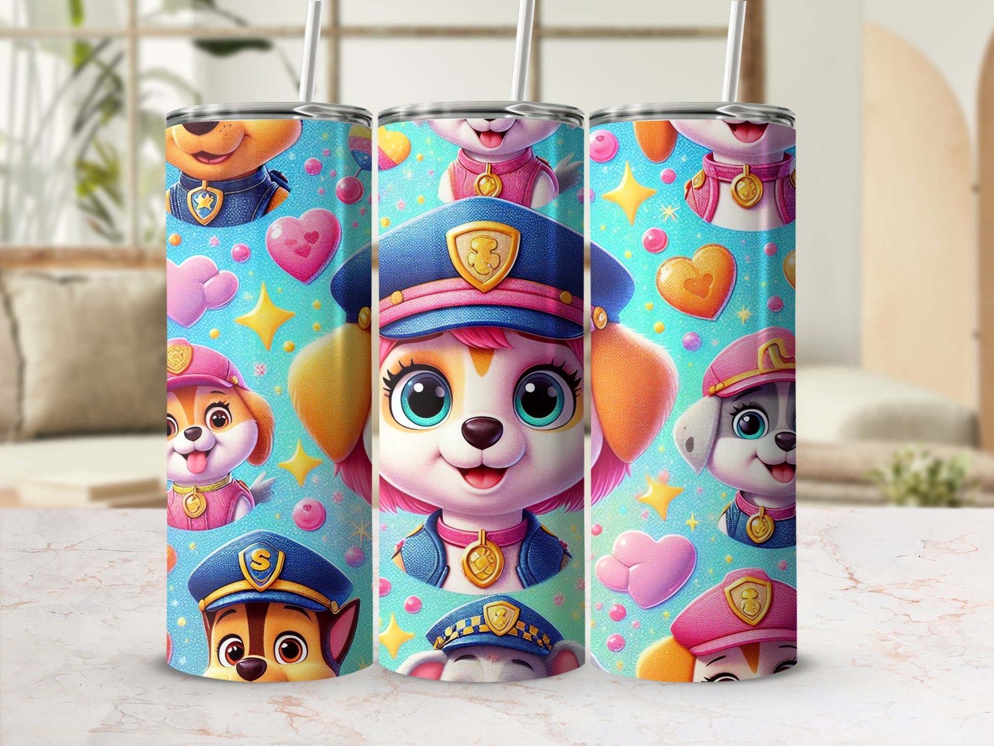 Cute Cartoon Dogs Design Insulated Tumbler Flask