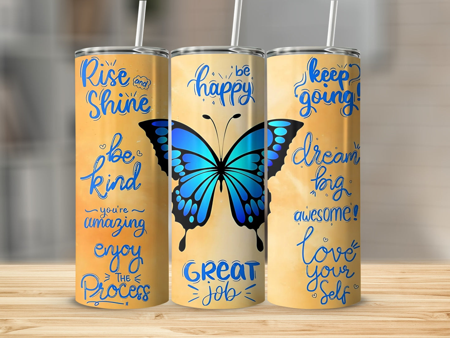 Motivational Quotes Butterfly Design Tumbler Cup