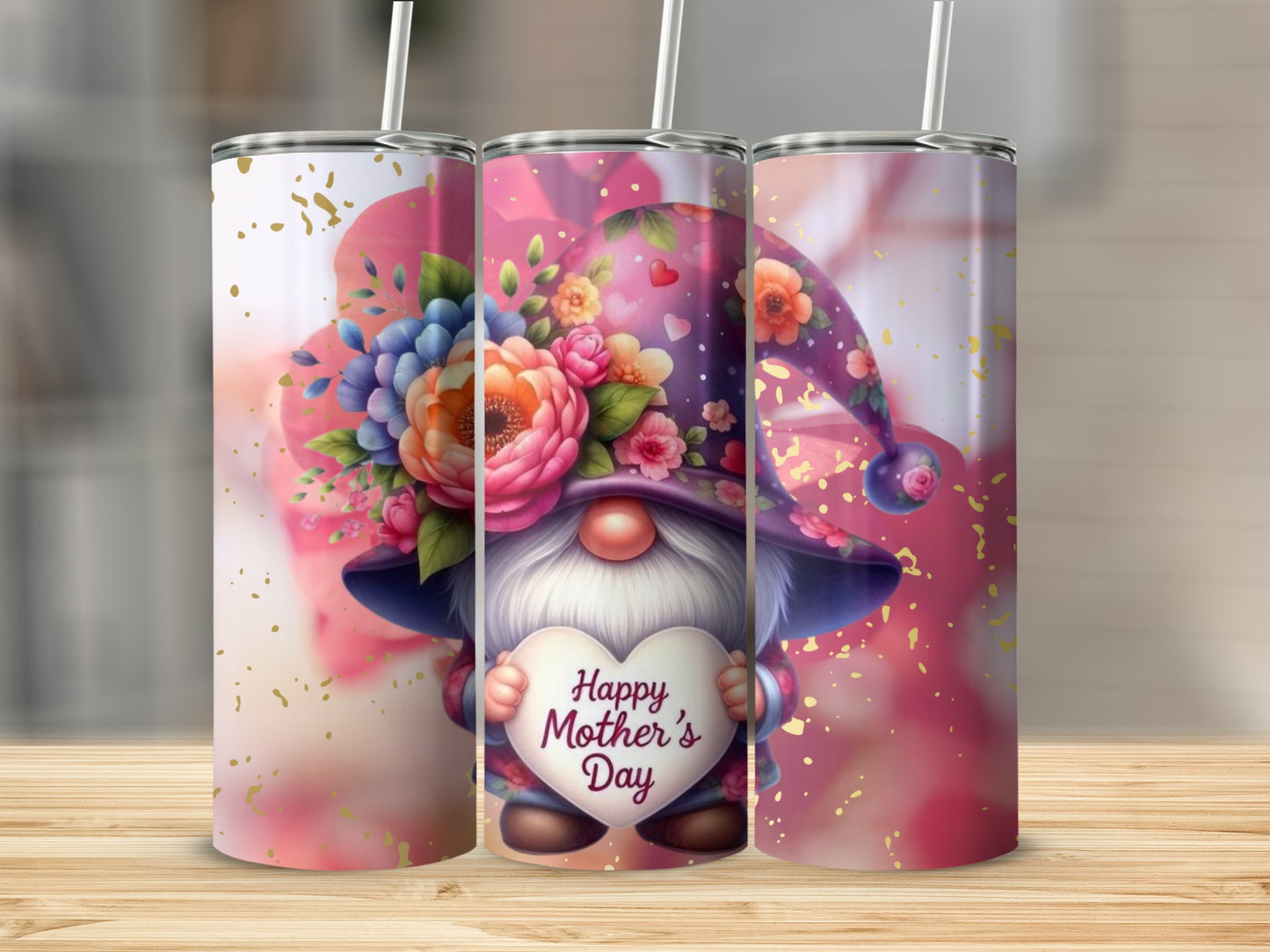 Happy Mother's Day Floral Gnome Tumbler Cup