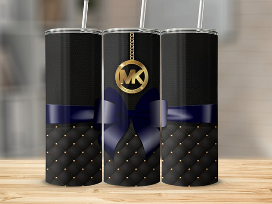 Luxury Design Tumbler with Blue Ribbon and Gold Accents